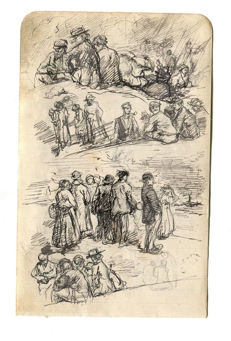 Family Figures, Women, Sailors, People Sketch - Drawing Vintage Ink Original - 7