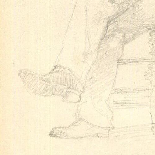 Man Portrait Sitting, Hat - Drawing Vintage Pencil Original Artwork - 4