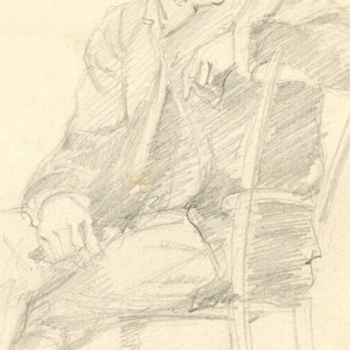 Man Portrait Sitting, Hat - Drawing Vintage Pencil Original Artwork - 6