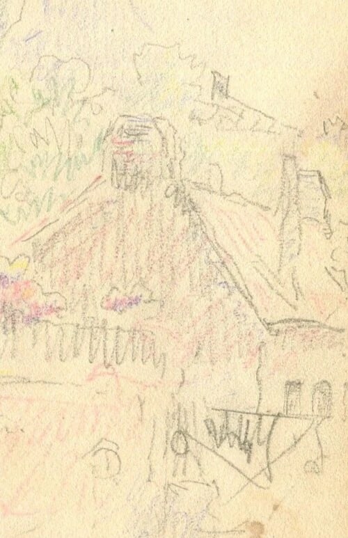 House, Architecture - Drawing Vintage Pencil Original signed Architectural - 4