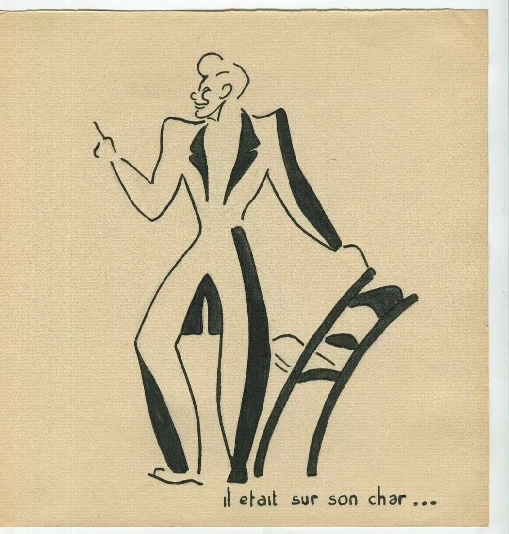 Man Portrait, Chair, Genre Scene - Drawing Vintage Ink Origina - 7