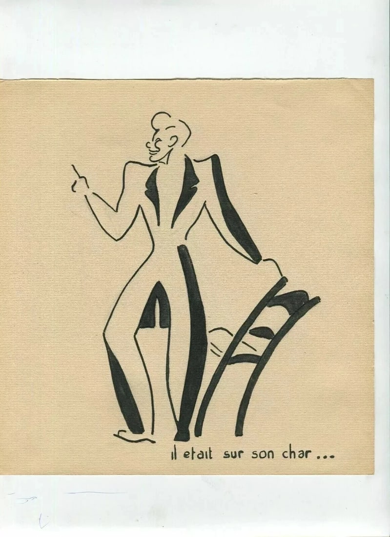 Man Portrait, Chair, Genre Scene - Drawing Vintage Ink Origina - 8