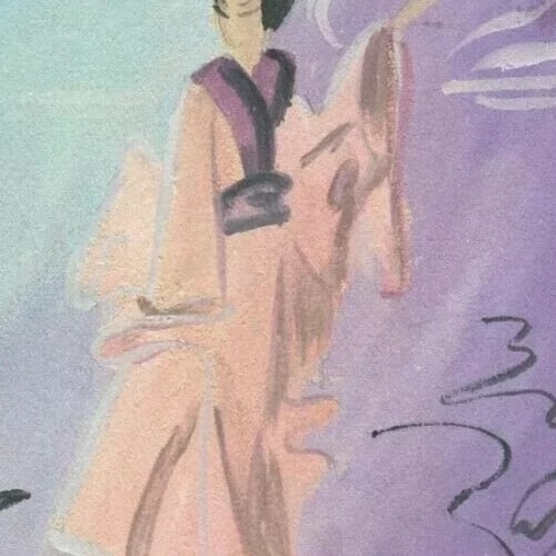 Portrait, Asian Figure, Bird, Genre Scene - Drawing Vintage Woman Asian Artwork - 5