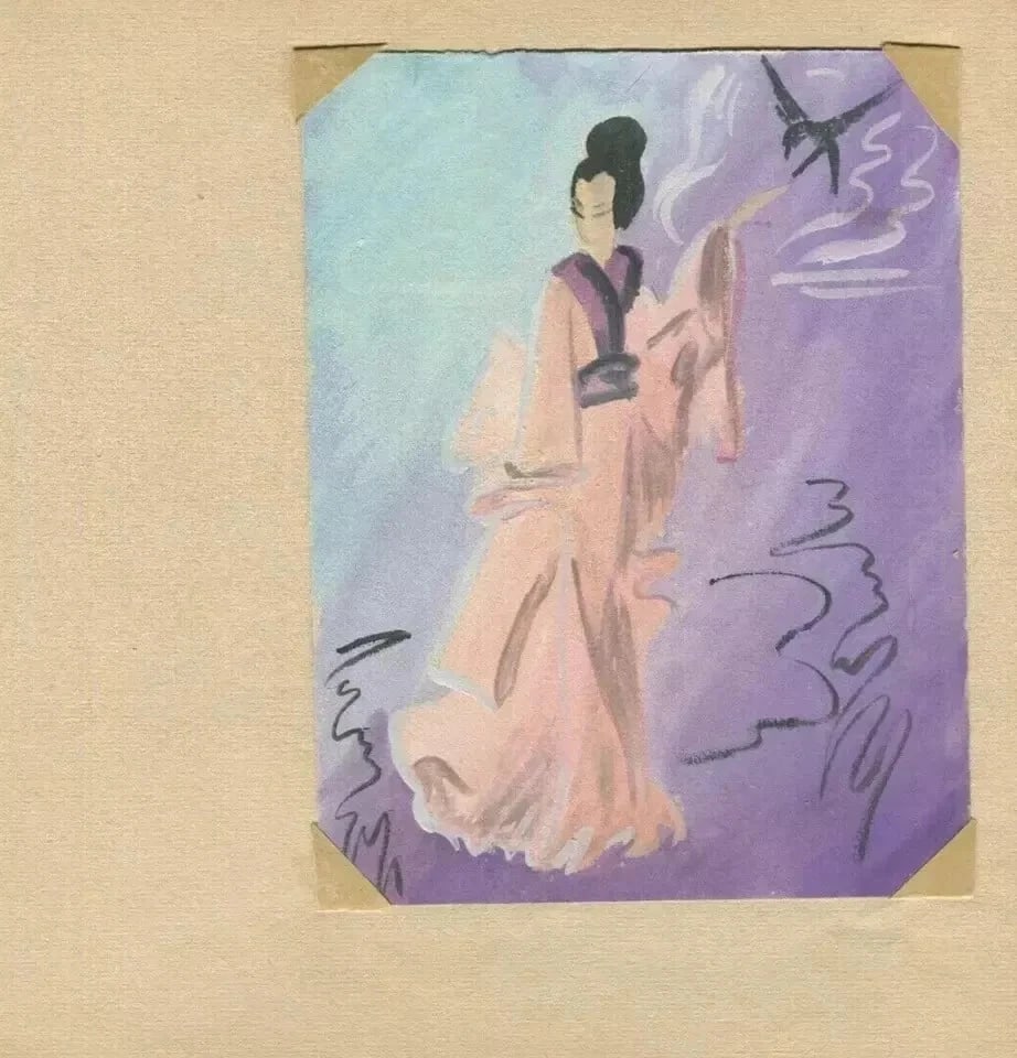 Portrait, Asian Figure, Bird, Genre Scene - Drawing Vintage Woman Asian Artwork - 8