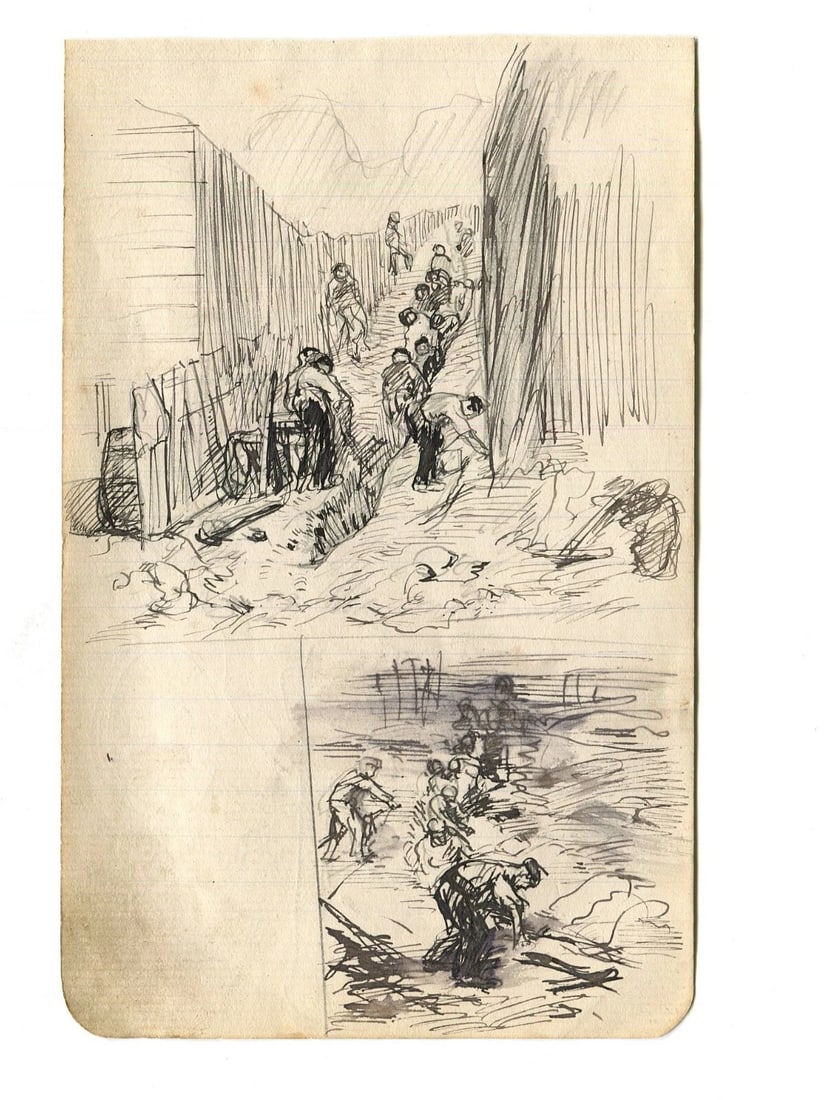 Men Workers People - Drawing Vintage Ink Original Impressionism - 4