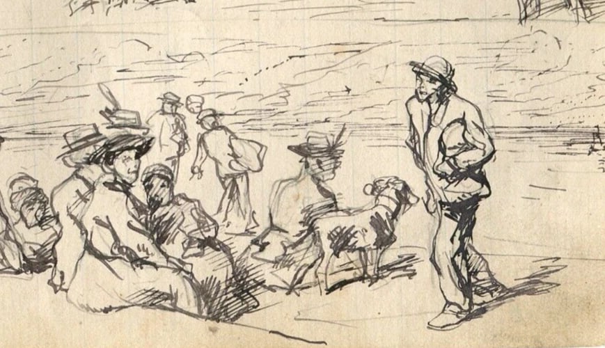 Plow, Horse, People Sketches, Working Life Drawing Vintage Ink Original Artwork - 6