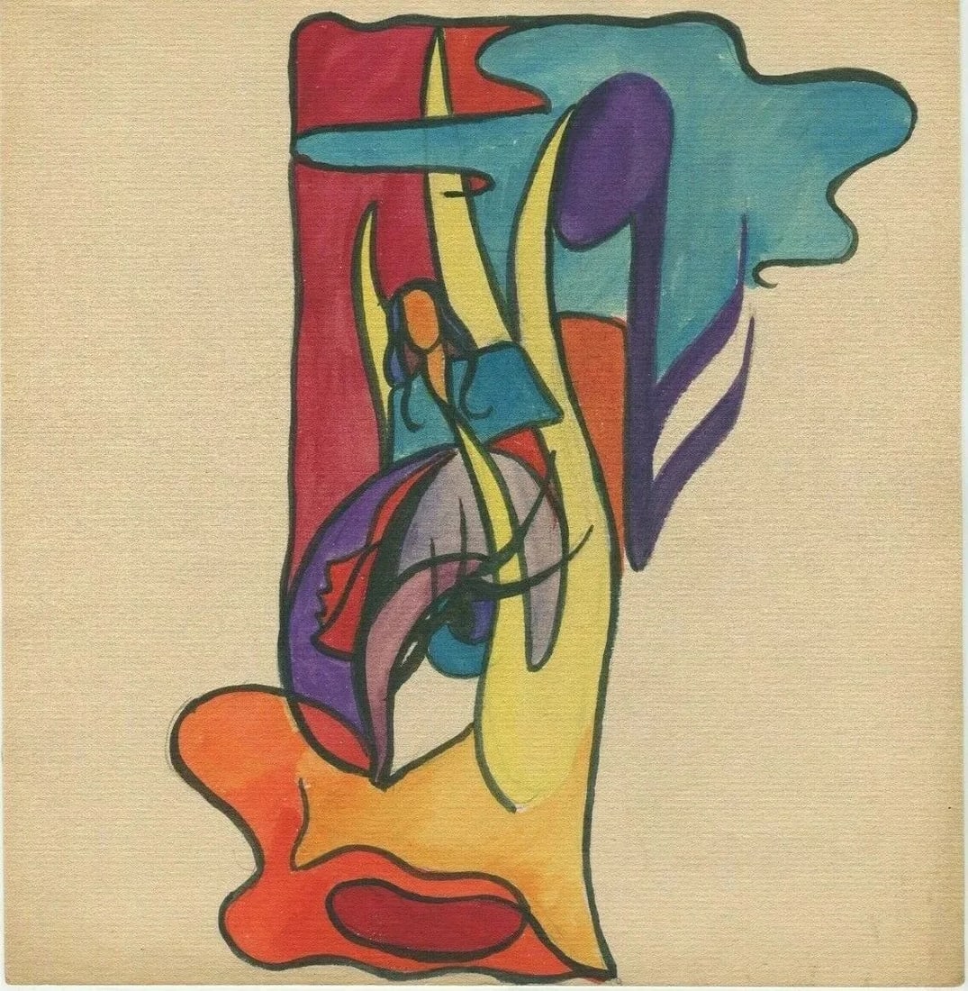 Abstract Figure, Abstraction, Eye - Drawing Vintage Original Modern Art: Title: Abstract Figure, Abstraction, Eye - Drawing Vintage Original Modern Art Description: Vintage Original Modern Art Drawing Abstract Figure, Abstraction, Eye Watercolor on paper 21.5 x 20.5 cm / 8