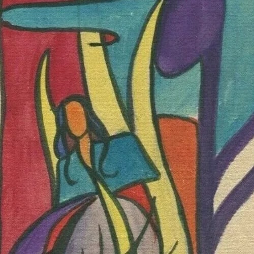 Abstract Figure, Abstraction, Eye - Drawing Vintage Original Modern Art - 2