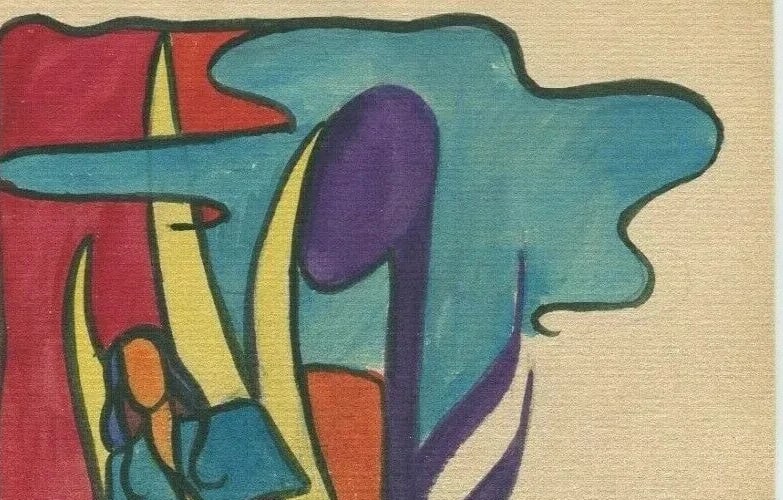 Abstract Figure, Abstraction, Eye - Drawing Vintage Original Modern Art - 5