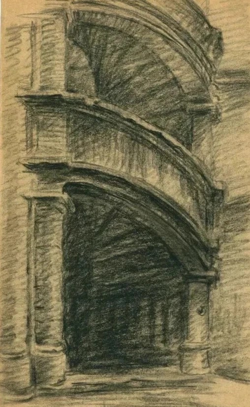 Staircase Fontainebleau Landscape - Drawing Vintage Pencil signed Architecture: Title: Staircase Fontainebleau Landscape - Drawing Vintage Pencil signed Architecture Description: Drawing signed Architecture Staircase Fontainebleau Landscape Pencil on paper 20.5 x 13 cm / 8.07 x 5