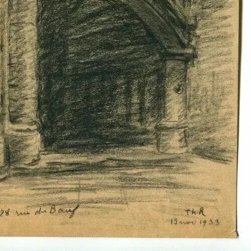 Staircase Fontainebleau Landscape - Drawing Vintage Pencil signed Architecture - 5