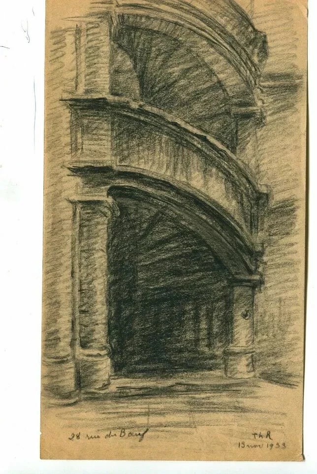 Staircase Fontainebleau Landscape - Drawing Vintage Pencil signed Architecture - 6