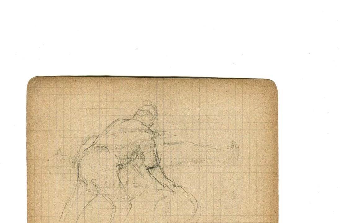 Man Figure, Farmer - Drawing Vintage Pencil Original Sketch Artwork - 4