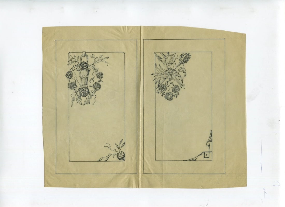 Architecture, Flowers, Decoration - Drawing Vintage Original Ink Art Nouveau - 6