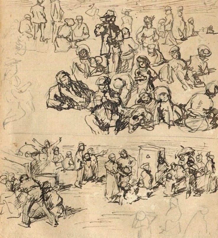 People Life Scene, Sketch - Drawing Vintage Ink Original Artwork (1 of 8)