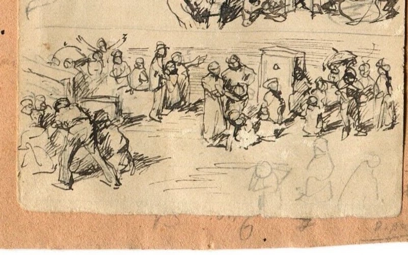 People Life Scene, Sketch - Drawing Vintage Ink Original Artwork - 3