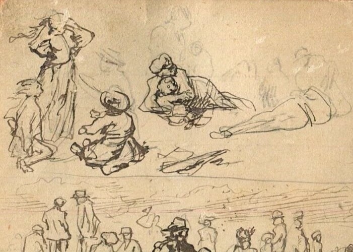 People Life Scene, Sketch - Drawing Vintage Ink Original Artwork - 7