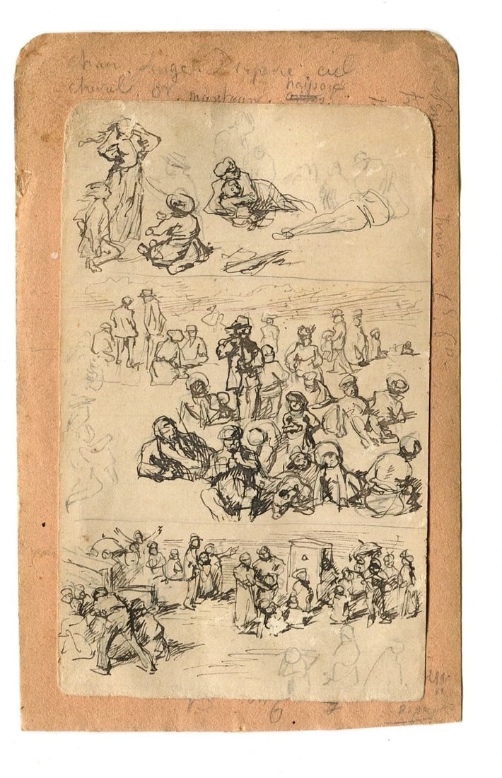 People Life Scene, Sketch - Drawing Vintage Ink Original Artwork - 8