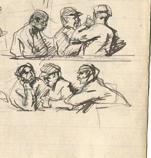 Men Figures Impressionism Sketches - Drawing Vintage Ink Original - 4