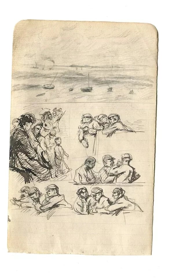 Men Figures Impressionism Sketches - Drawing Vintage Ink Original - 7