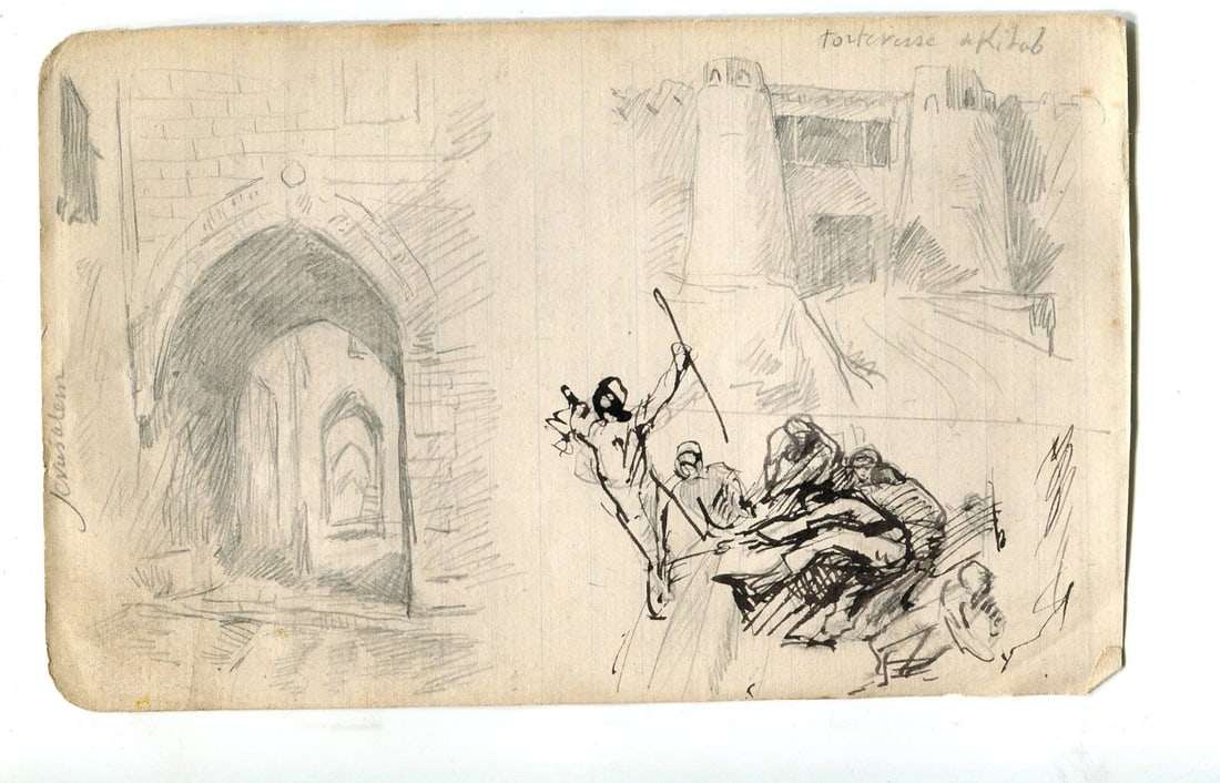 People, Architecture, Landscape - Drawing Vintage Ink Original (1 of 8)