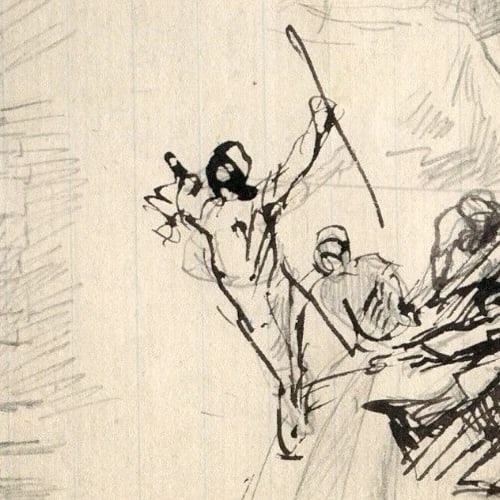 People, Architecture, Landscape - Drawing Vintage Ink Original - 5