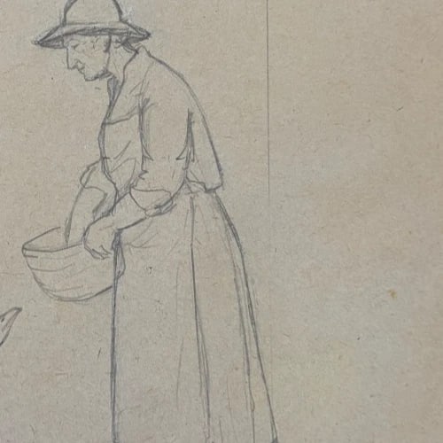 Woman, Portrait, Working life, Farmer - Drawing Antique Original - 4