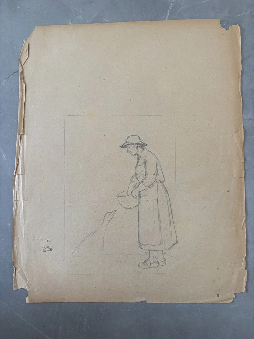 Woman, Portrait, Working life, Farmer - Drawing Antique Original - 5