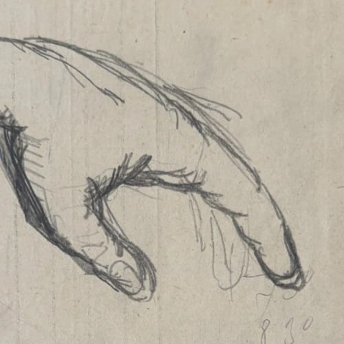 Hands, Sketch Drawing Original Antique Pencil Artwork - 3