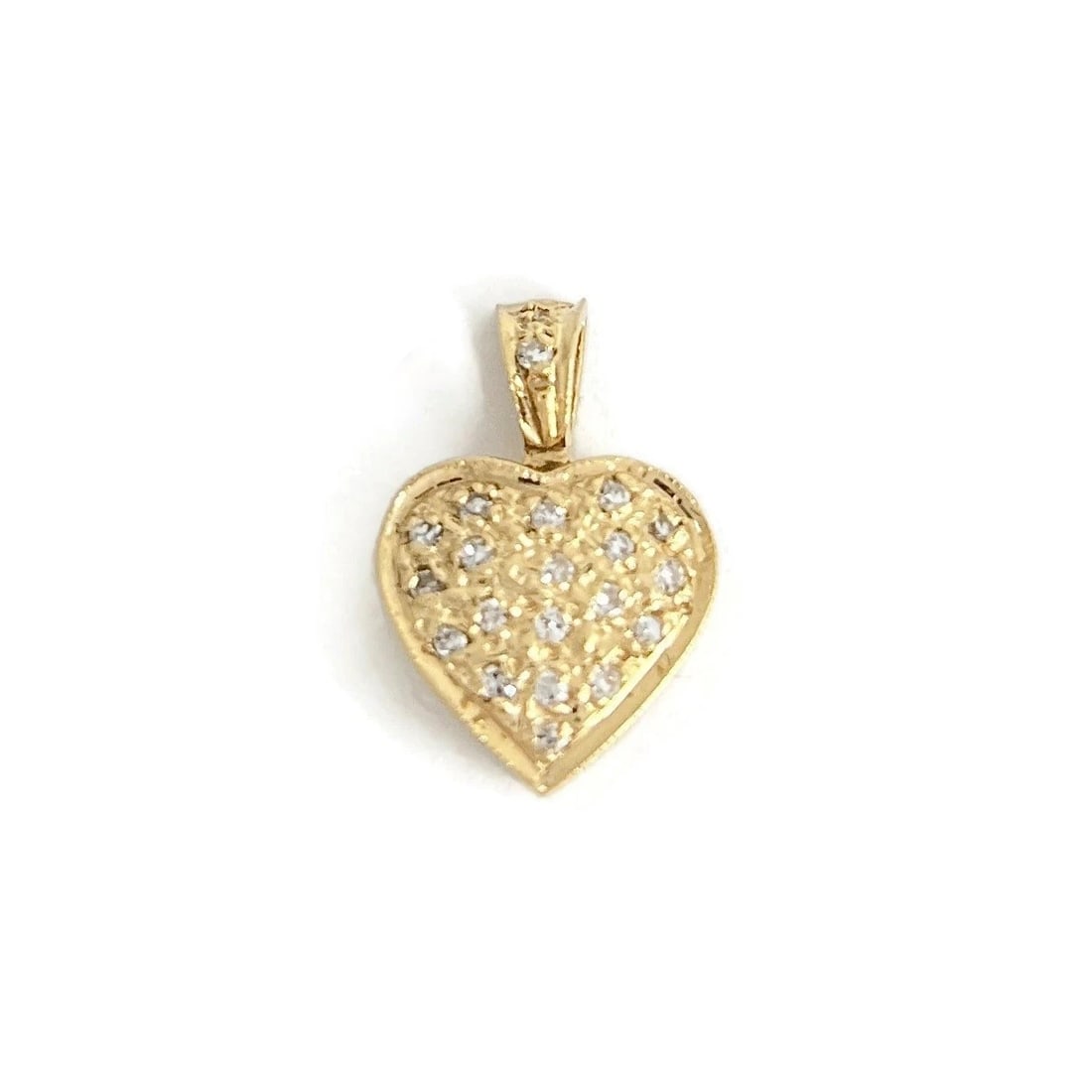 Small Pave Diamond Heart Necklace Pendant Charm 14K Yellow Gold, 1.43 Grams - 2