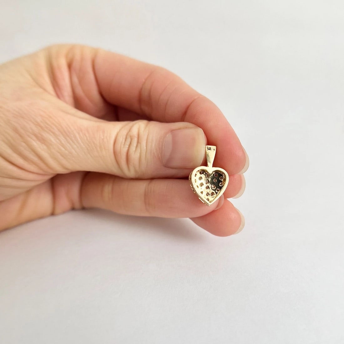 Small Pave Diamond Heart Necklace Pendant Charm 14K Yellow Gold, 1.43 Grams - 5