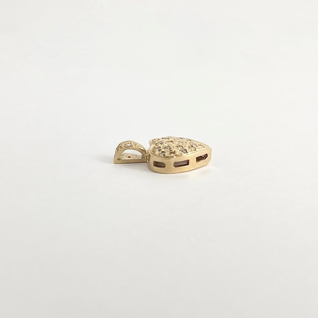 Small Pave Diamond Heart Necklace Pendant Charm 14K Yellow Gold, 1.43 Grams - 6