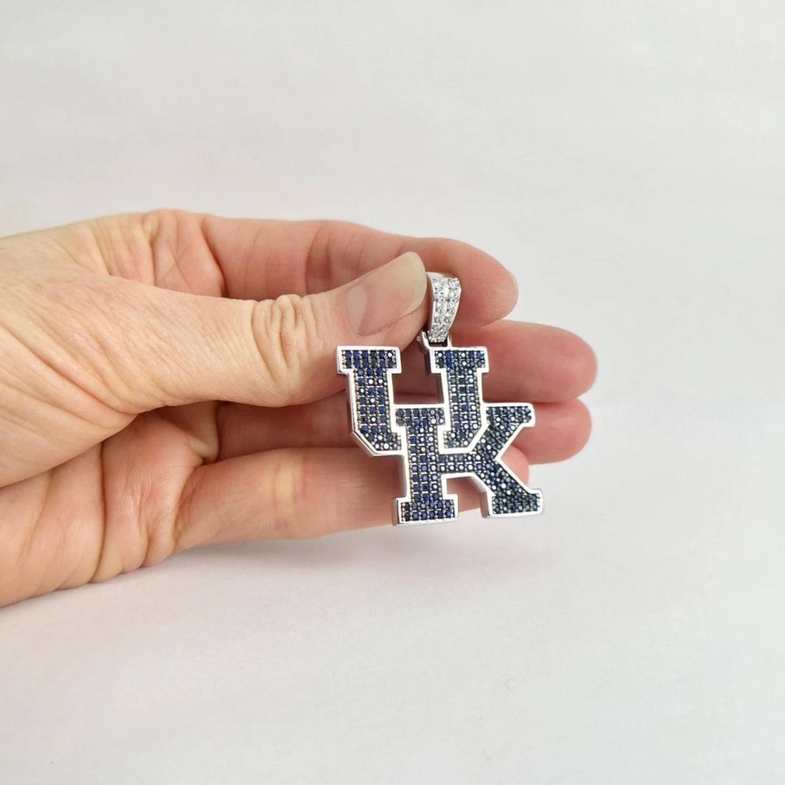 University of Kentucky UK Sapphire Diamond Pendant 14K White Gold, 15.33 Grams - 4