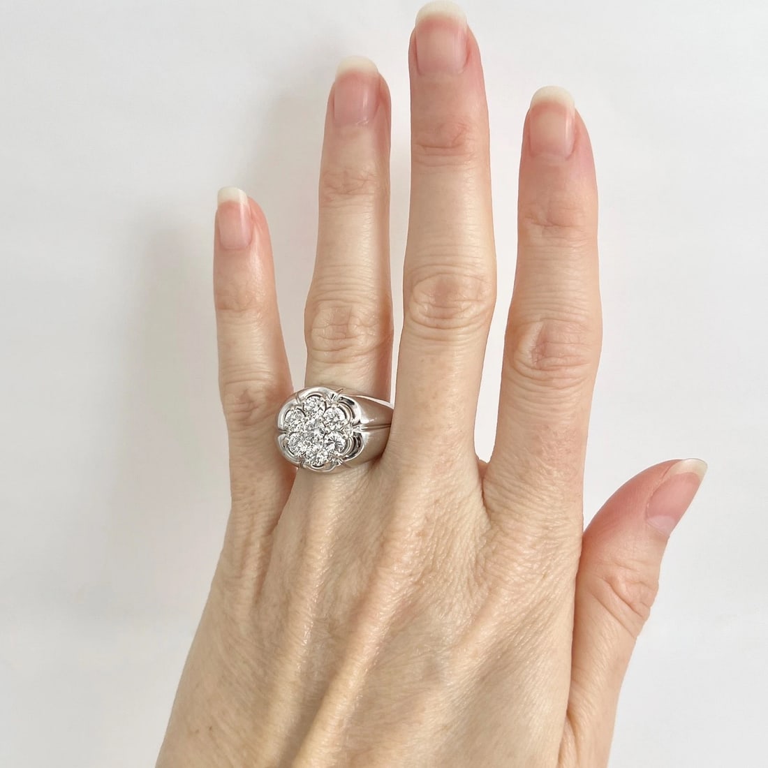 Estate Diamond Cluster Cocktail Statement Ring 14K White Gold .90 CTW, 10.01 Gr - 3