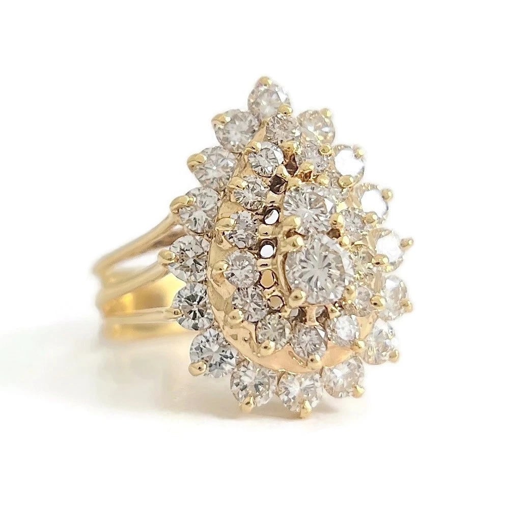 Estate Diamond Cluster Cocktail Statement Ring 14K Yellow Gold 1.52 CTW, 5.99 Gr - 2
