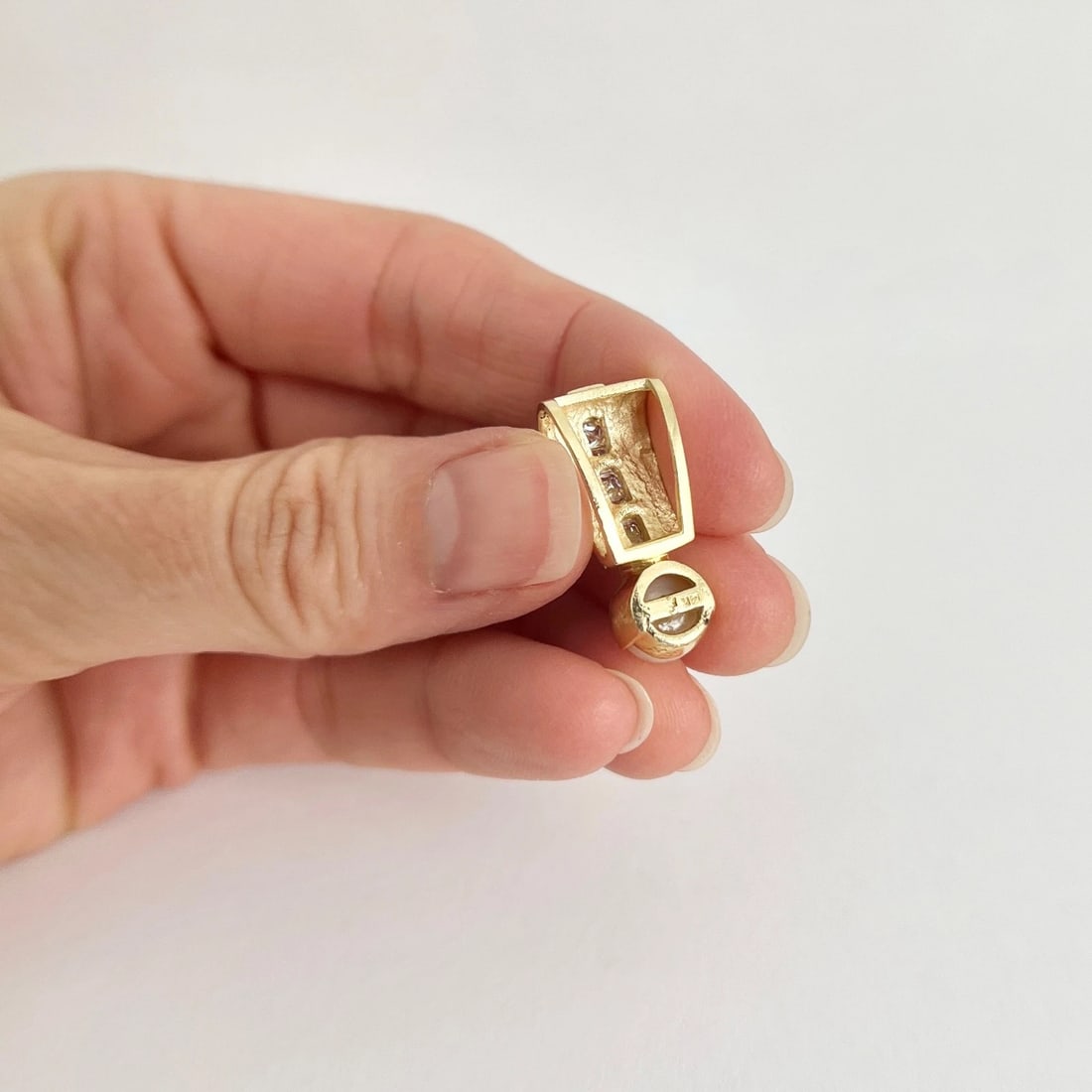 Estate Pearl CZ Drop Necklace Pendant 14K Yellow Gold, 3.61 Grams - 5