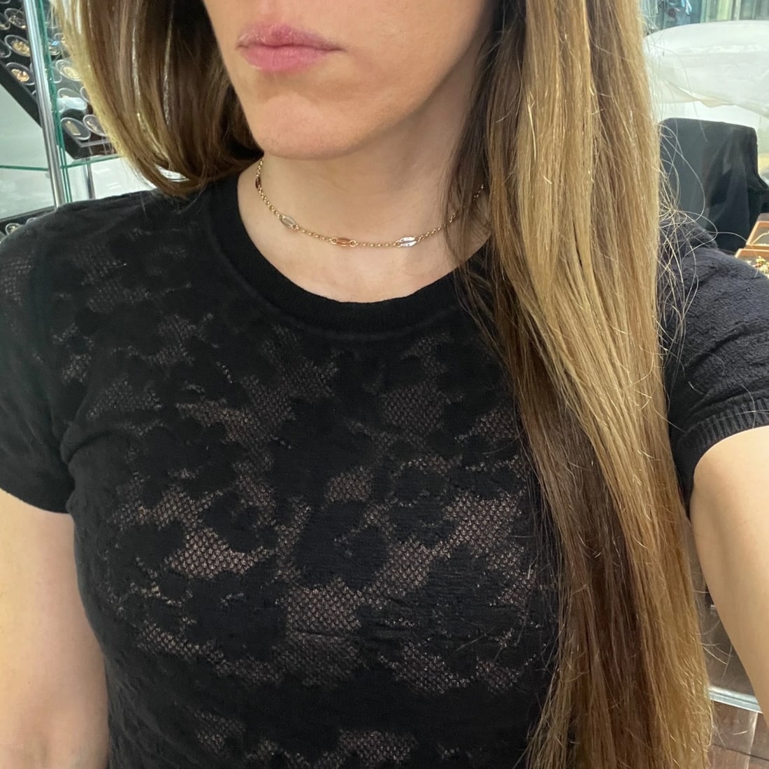 Tri-Color Station Chain Choker Necklace 14K Yellow Gold, 13 Inches, 4.71 Grams - 4