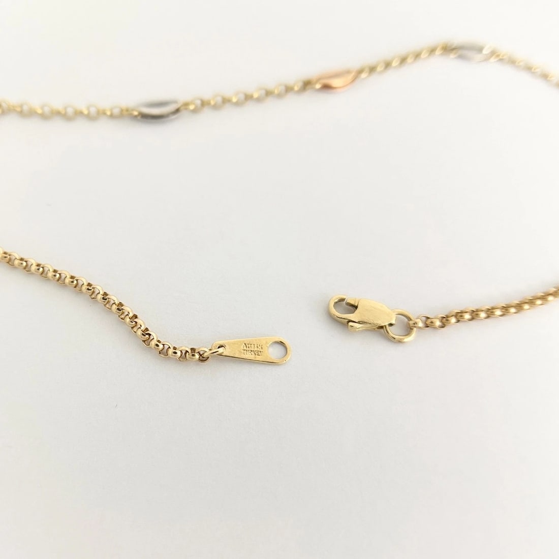 Tri-Color Station Chain Choker Necklace 14K Yellow Gold, 13 Inches, 4.71 Grams - 7