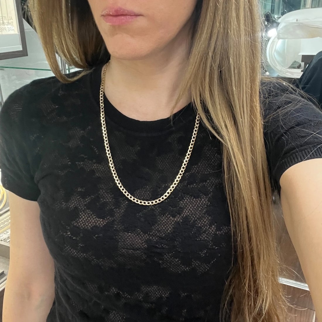 Two-Tone Long Curb Cuban Chain Necklace 14K Yellow Gold 22 Inch, 4.4 mm, 7.01 Gr - 4