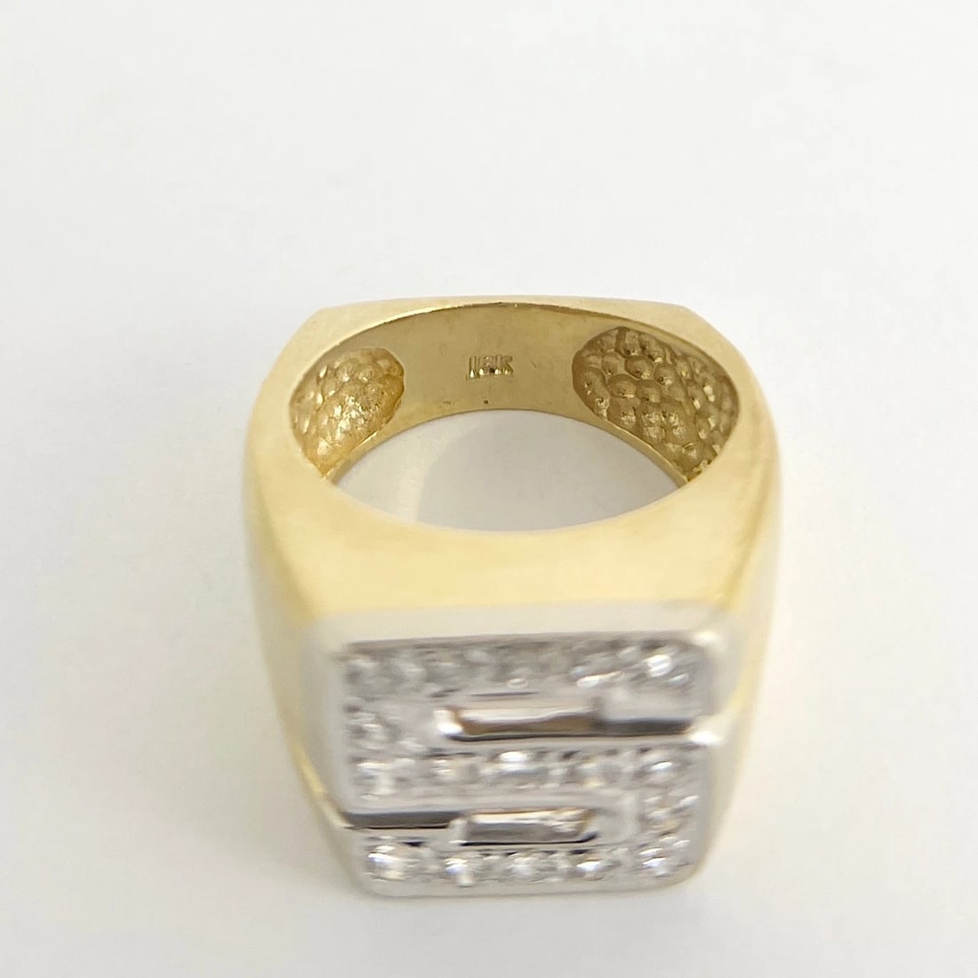 Letter S Initial Two-Tone Diamond Ring 18K Yellow Gold, 11.61 Grams - 12