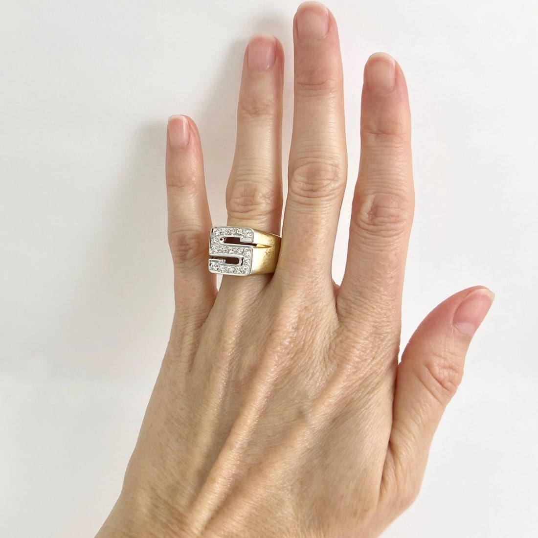 Letter S Initial Two-Tone Diamond Ring 18K Yellow Gold, 11.61 Grams - 6