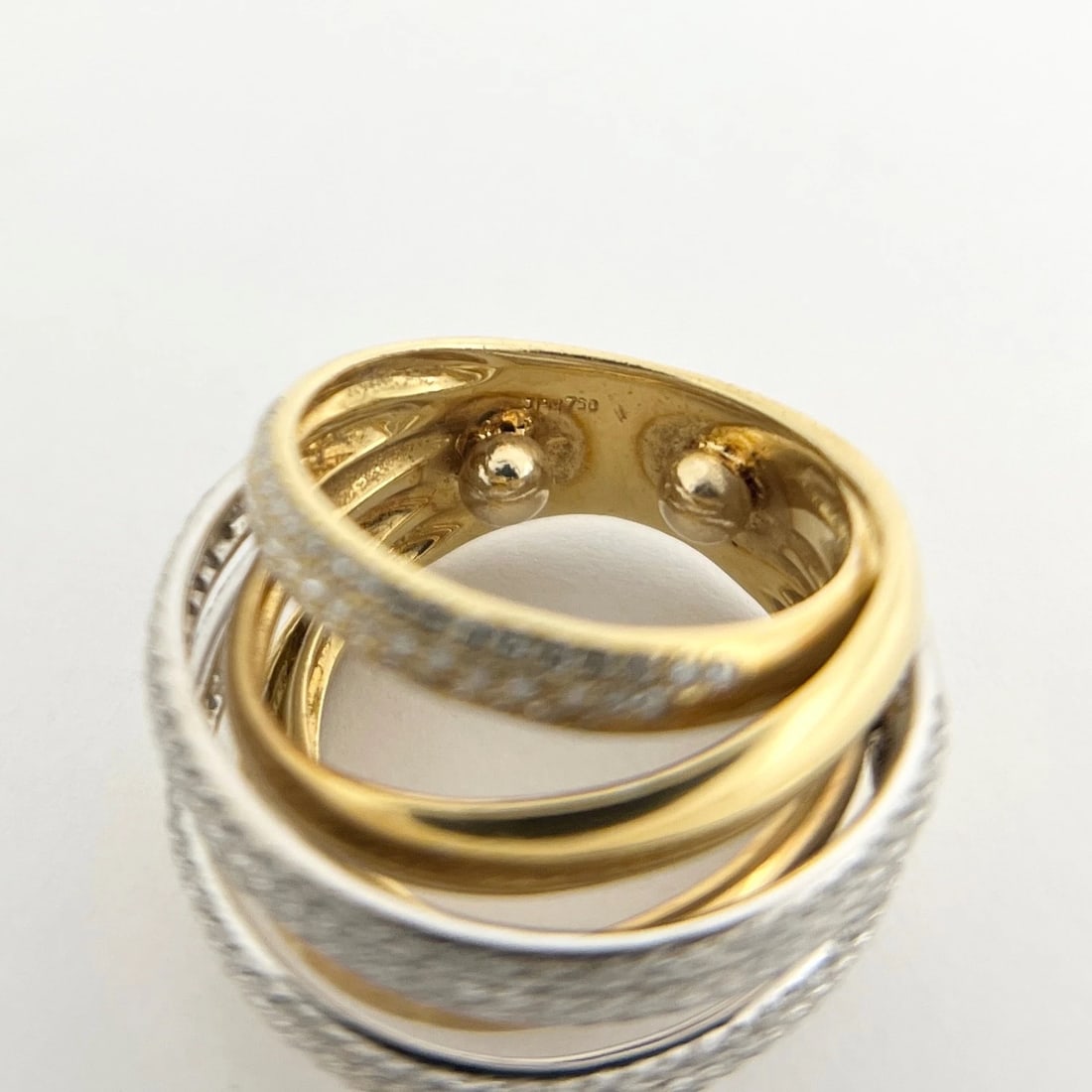 Estate Two-Tone Diamond Crisscross Statement Ring 18K Yellow Gold, 13.93 Grams - 9