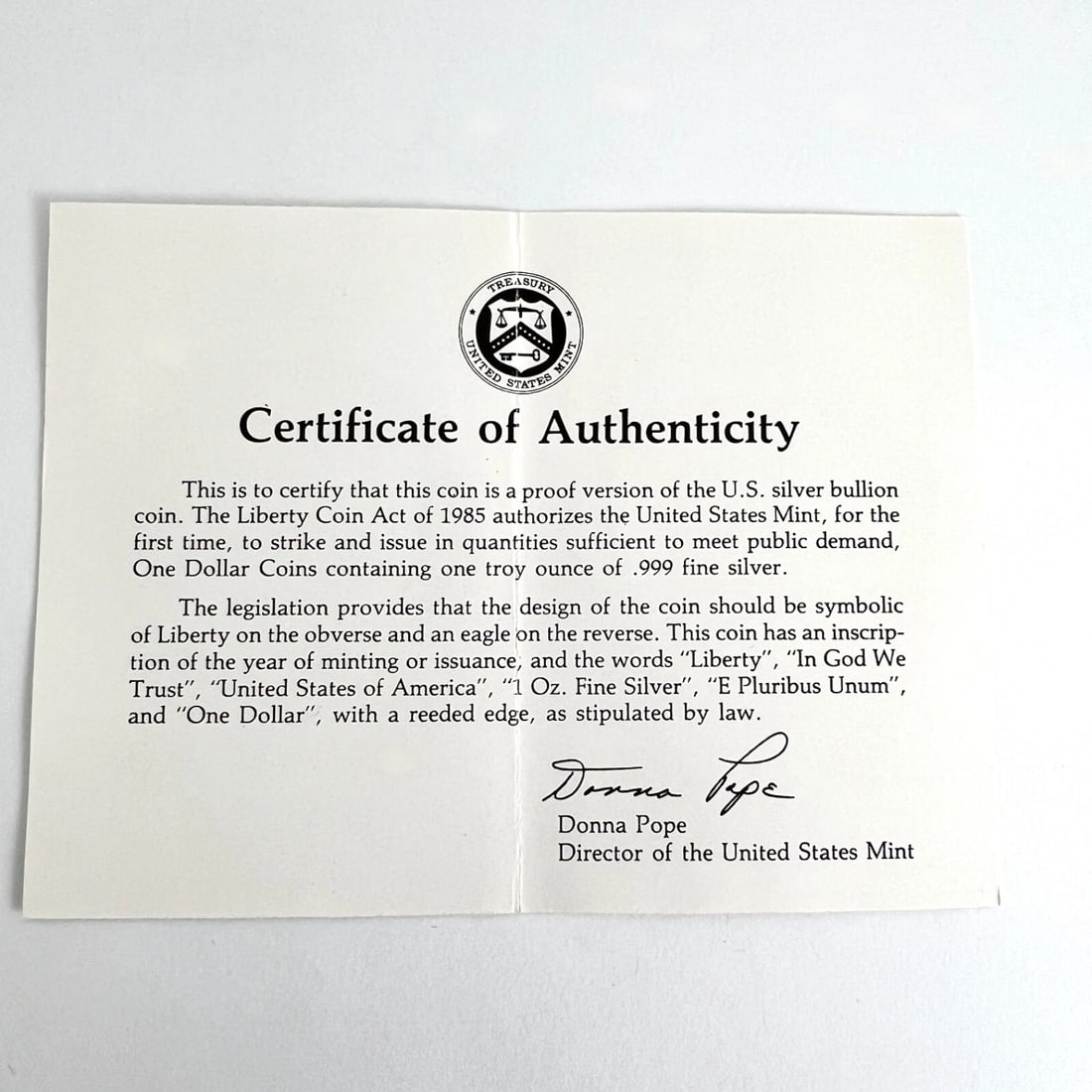 1986 Liberty One Dollar American Eagle Silver Bullion Coin, 1 Ounce Silver - 7