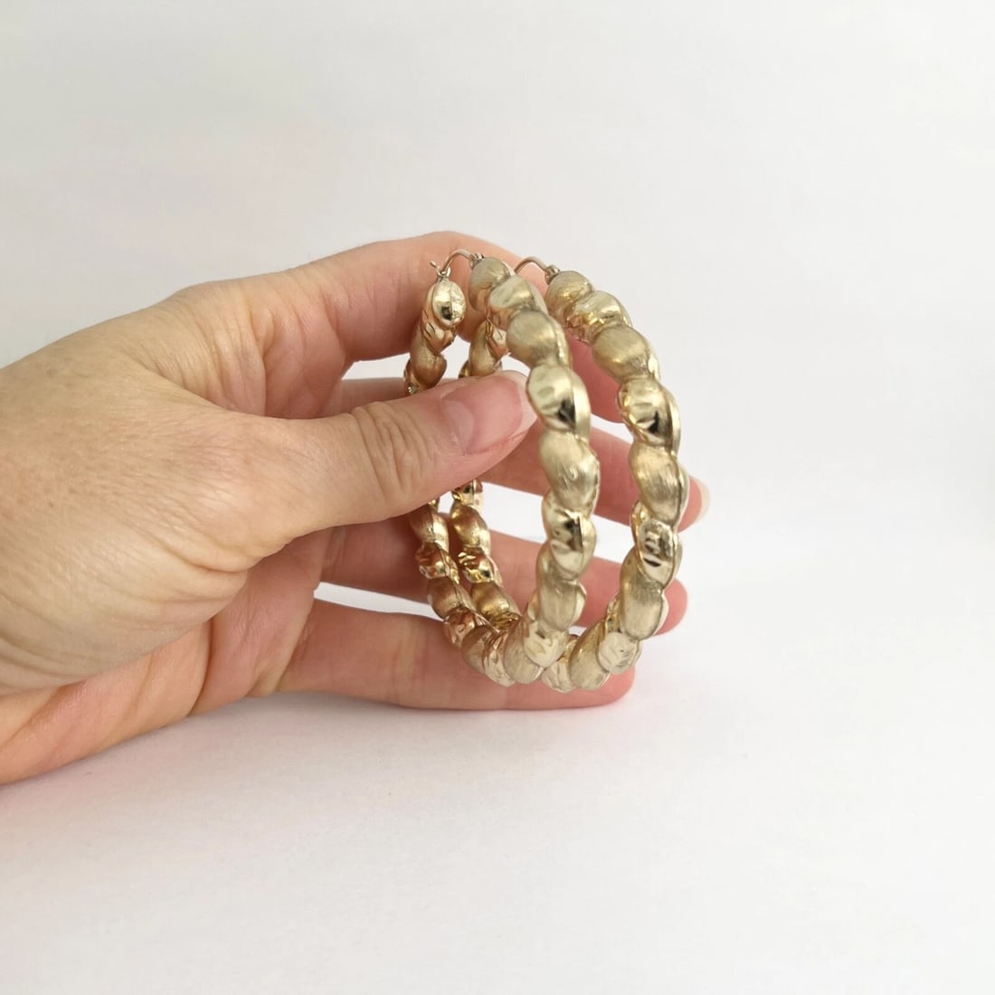 Big Satin Twisted Hoop Earrings 10K Yellow Gold, 2.5 Inches, 10.65 Grams - 6