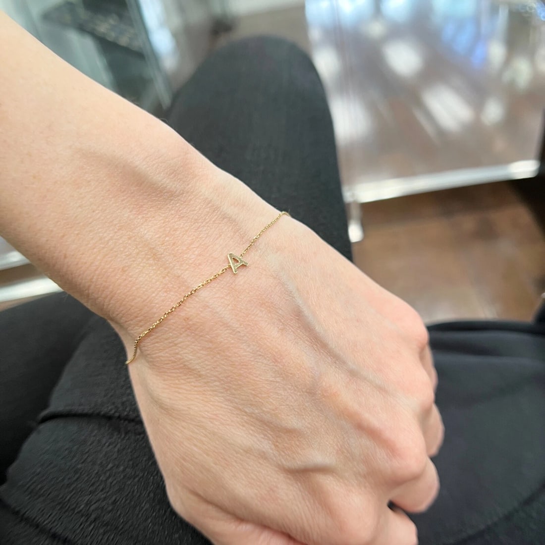 Italian Letter A Initial Chain Bracelet 14K Yellow Gold, .77 Grams - 7