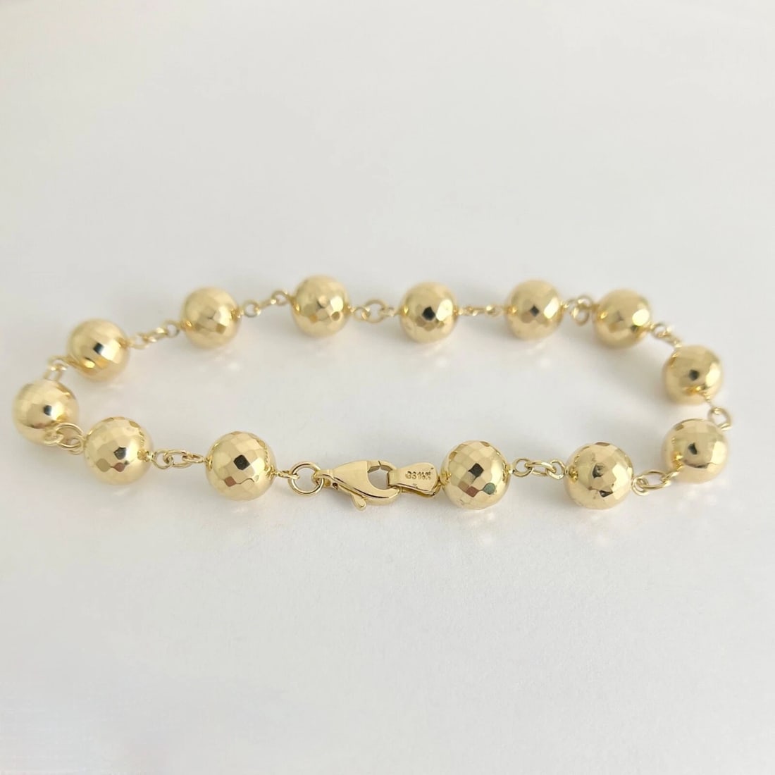 Long Disco Ball Bead Chain Link Bracelet 14K Yellow Gold, 8 Inches, 8.59 Grams - 7