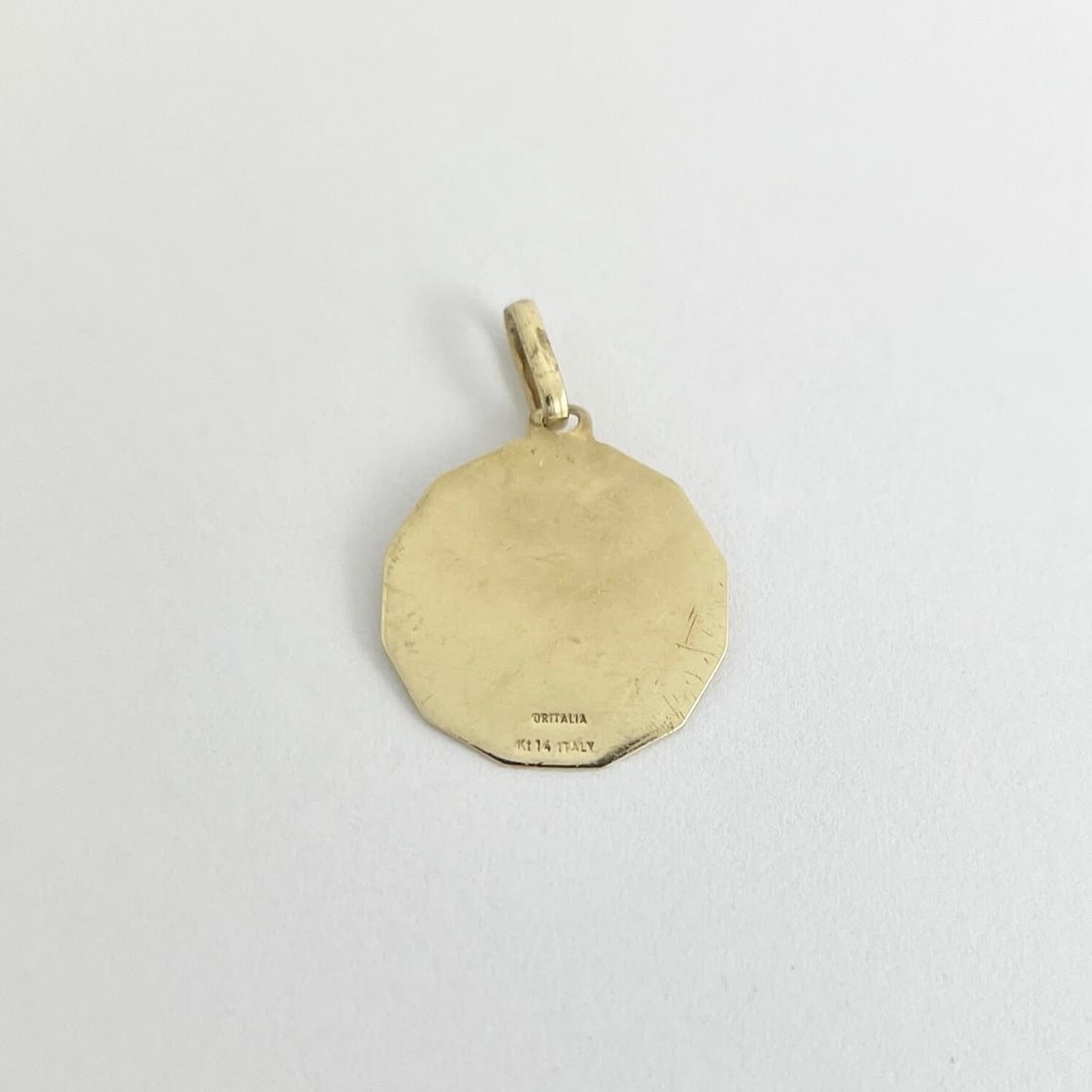 Italian Jesus Religious Disc Pendant Charm 14K Yellow Gold, 1.63 Grams - 7