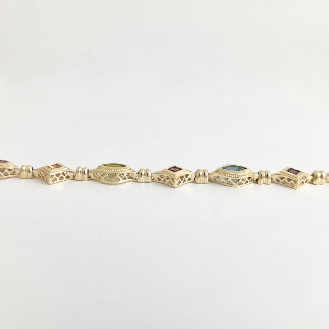 Multicolored Gemstone Chain Link Tennis Bracelet 14K Yellow Gold, 10.61 Grams - 10