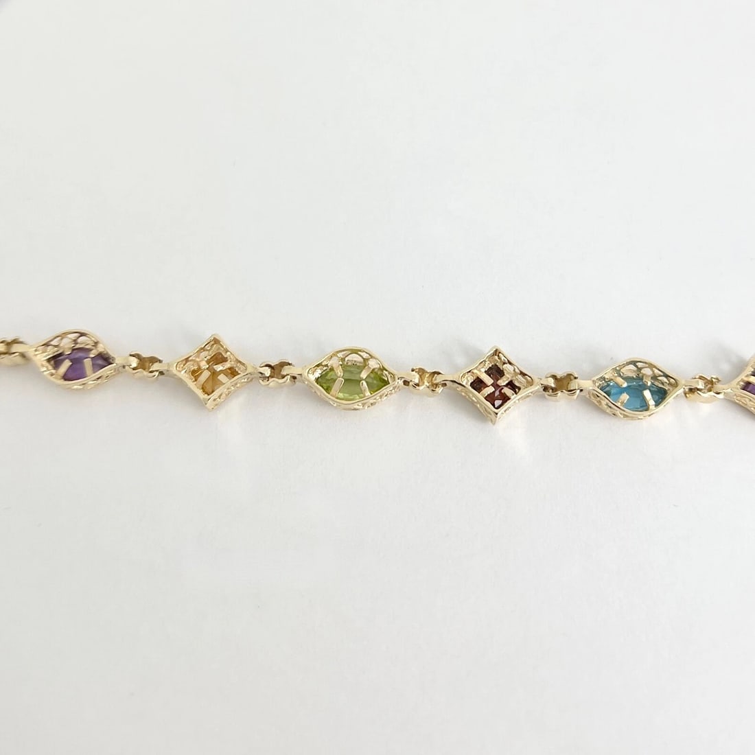 Multicolored Gemstone Chain Link Tennis Bracelet 14K Yellow Gold, 10.61 Grams - 9