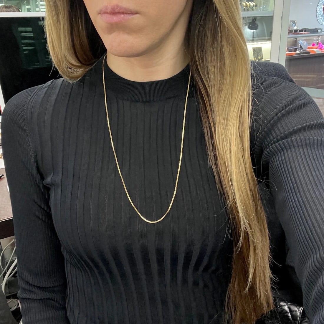 Long Thin Box Chain Necklace 14K Yellow Gold, 24 Inches, 1.4 mm, 5.83 Grams - 4